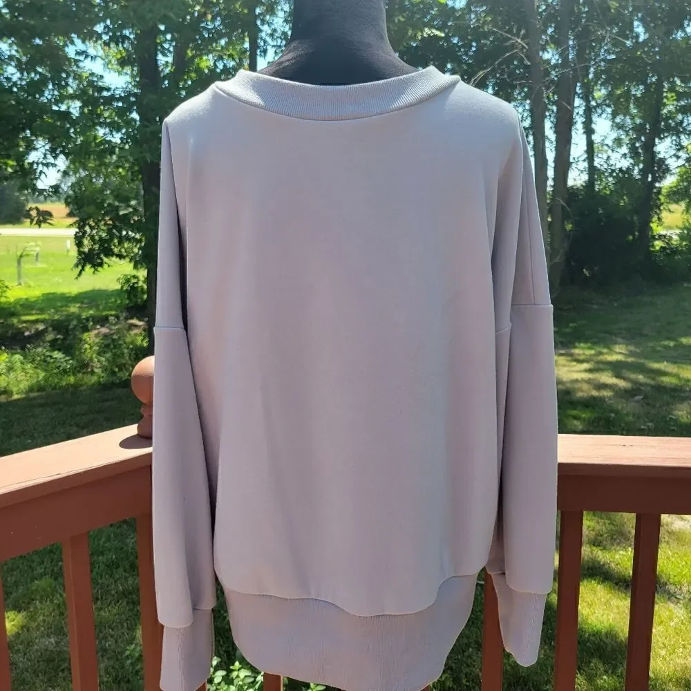 Women's Gray Long Sleeve Crew Neck Dropped Shoulder Pullover Sweatshirt Size L